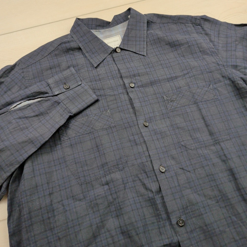Billy Reid Mens XL Blue Black Plaid Cotton Button Down Shirt Made in Italy